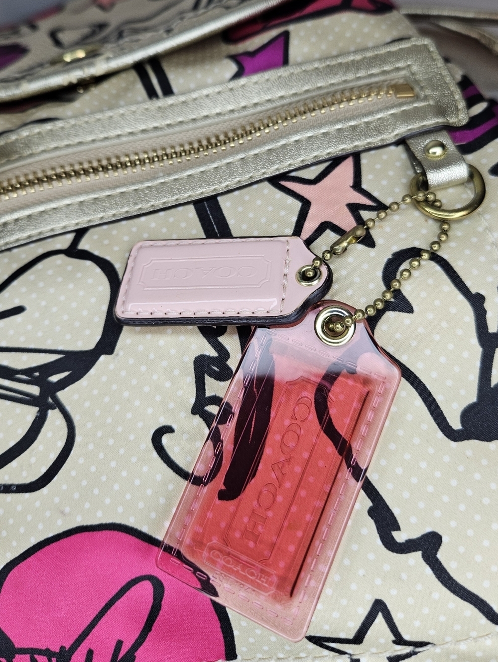 COACH Kyra Floral Poppy Print Backpack Pink White Purple Gold Tone Bag - Picture 7 of 16
